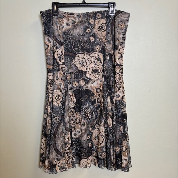 Coldwater Creek Women Midi Skirt Sz L Pull On Dark Floral Cottagecore Whimsigoth - Picture 2 of 10